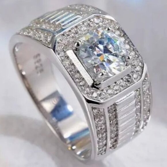 Carti 1ct Moissanite Men's Ring - 925 Sterling Silver Size 8 - Picture 1 of 6